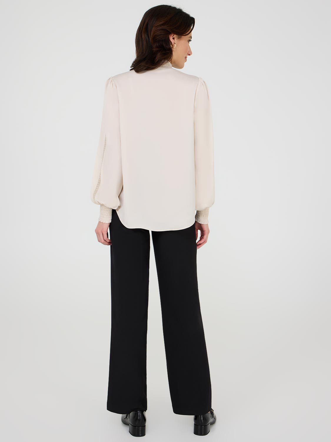 Satin Button-Front Blouse With Crochet Details