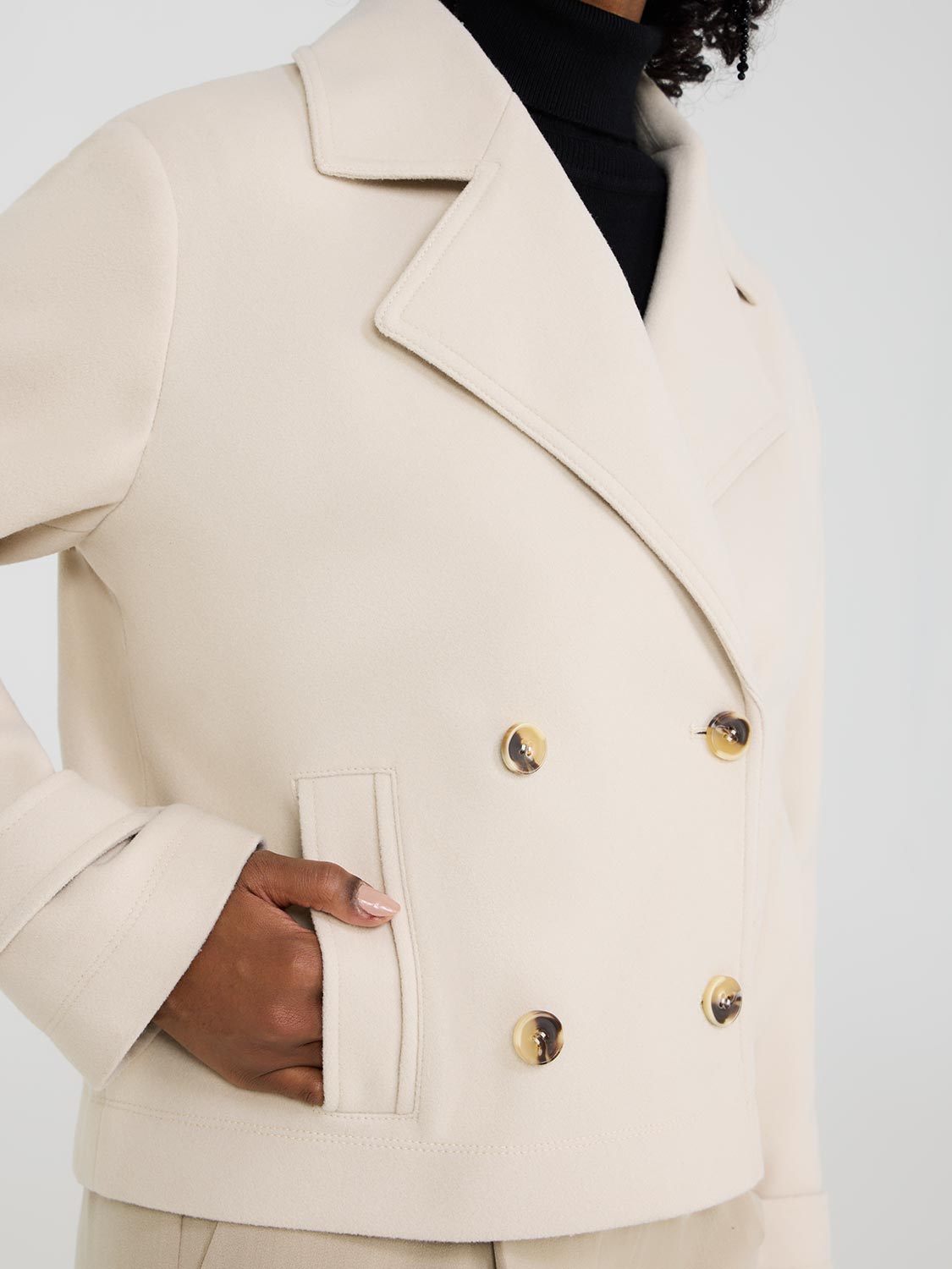 Waisted Faux Wool Trench Jacket