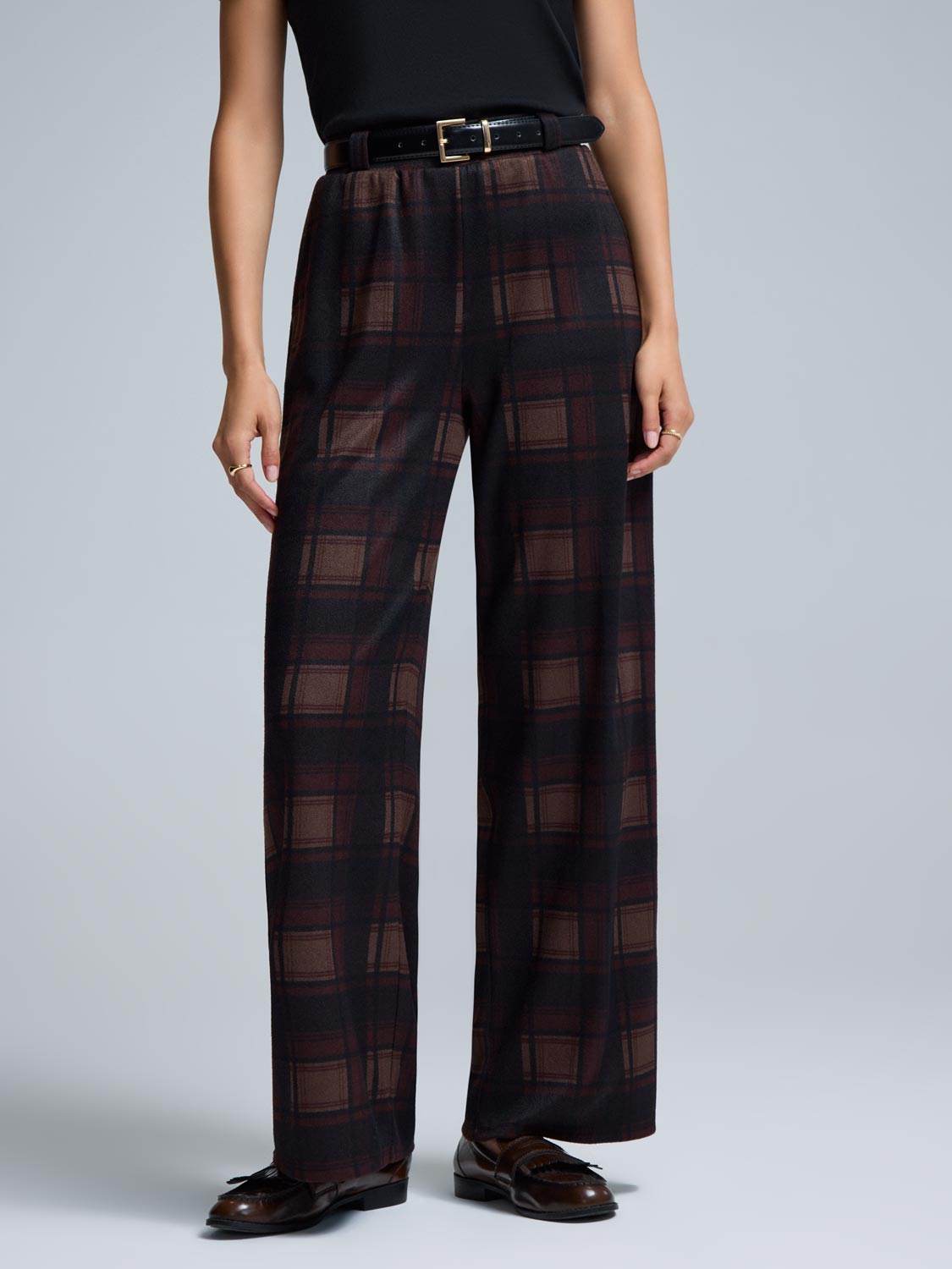 Wide-Leg Plaid Pants