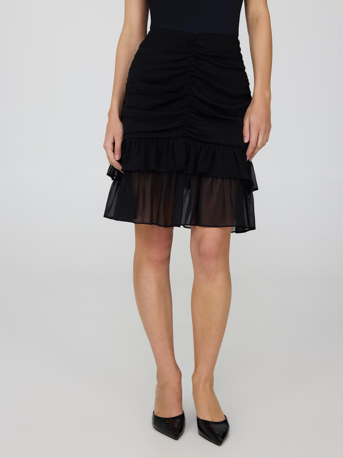 Ruched Front Tiered Short Skirt