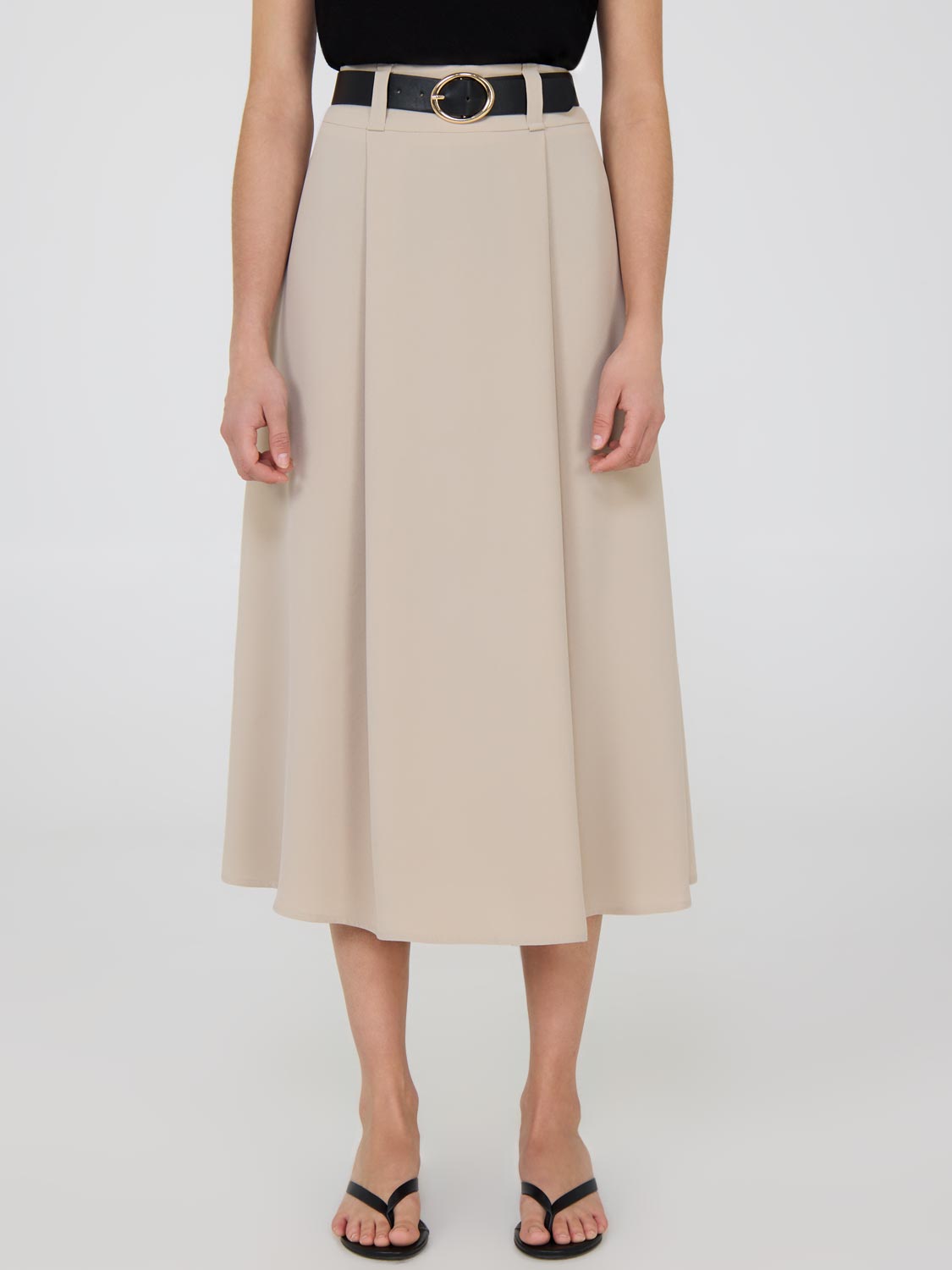 Belted A-Line Satin Skirt