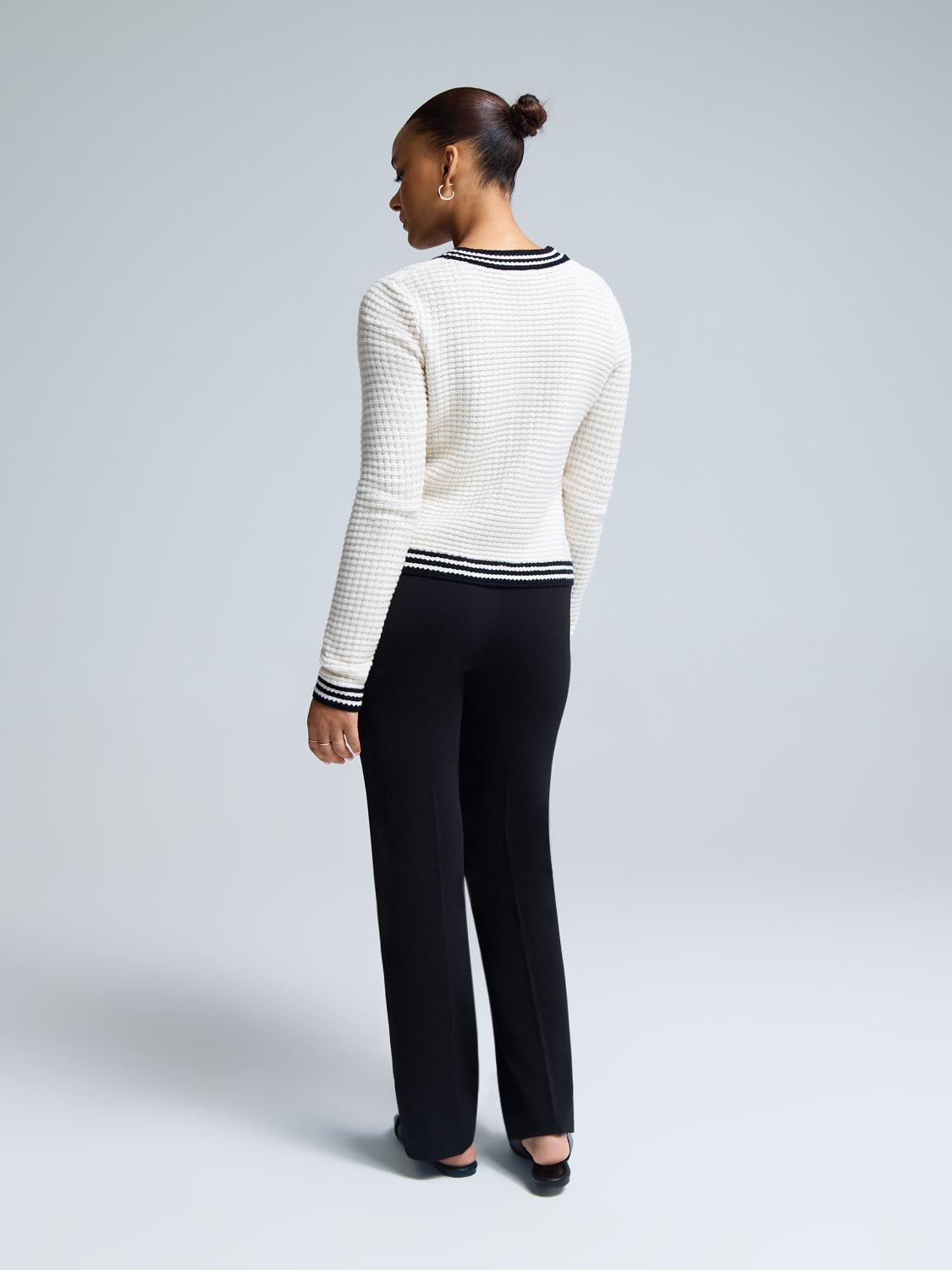 Contrast Trim V-Neck Ribbed Cardigan