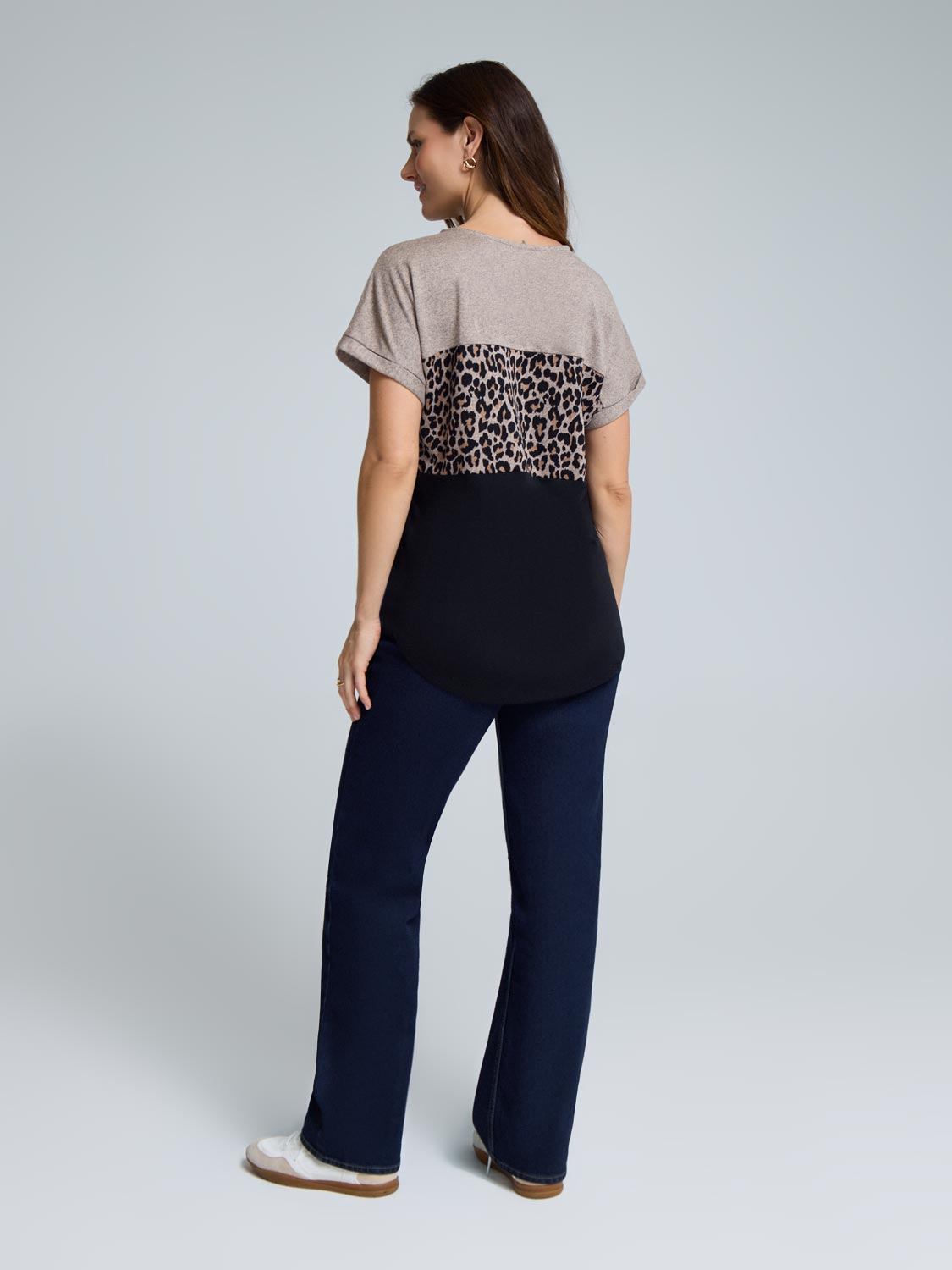 Cuffed Sleeve Animal Print Top