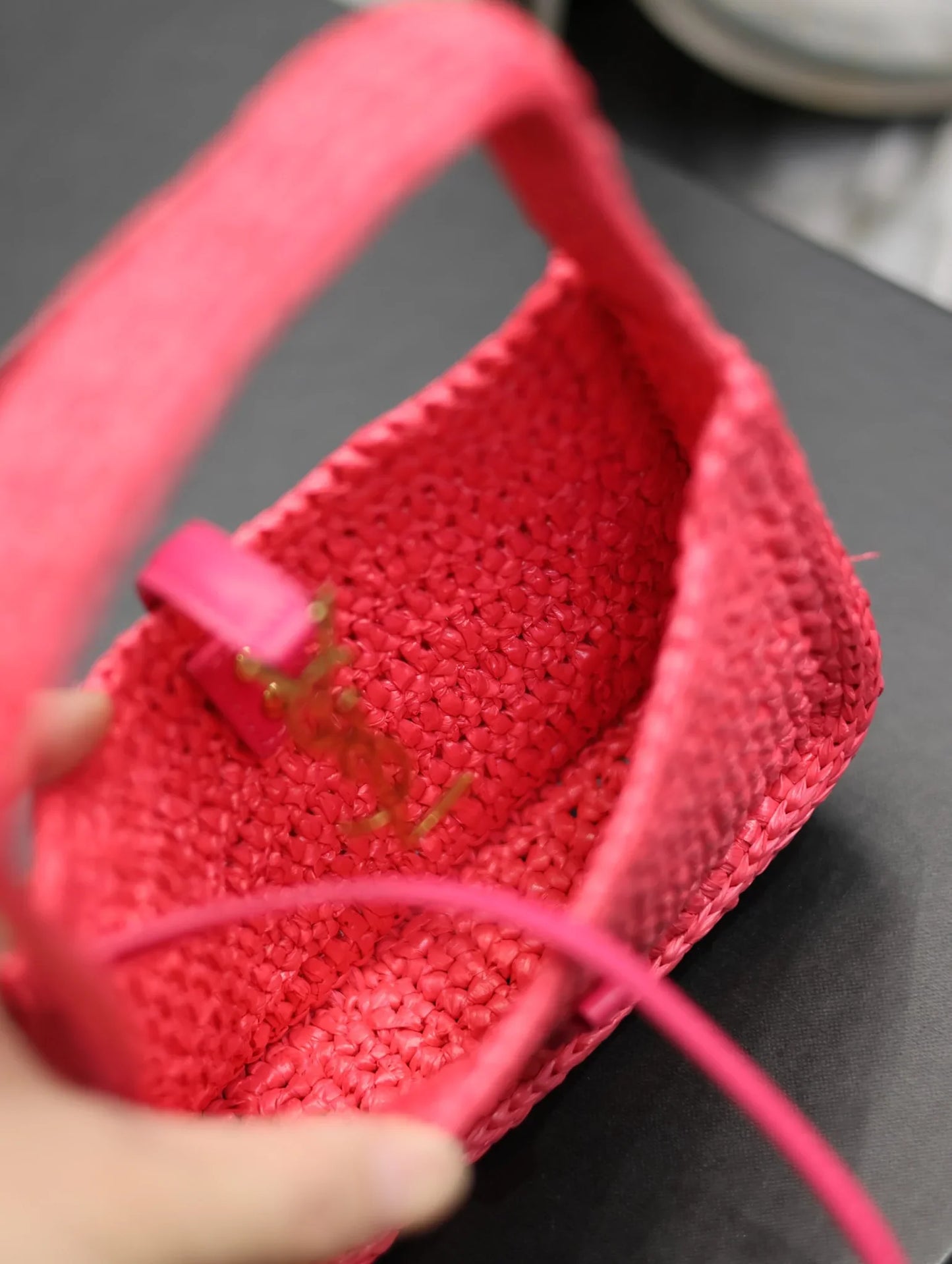 YSL Le 5 _ 7 Mini In Raffia Pink - 19 X 11.5 X 4.5 CM