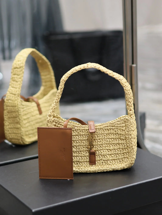 YSL Le 5 _ 7 Mini In Raffia Beige - 19 X 11.5 X 4.5 CM