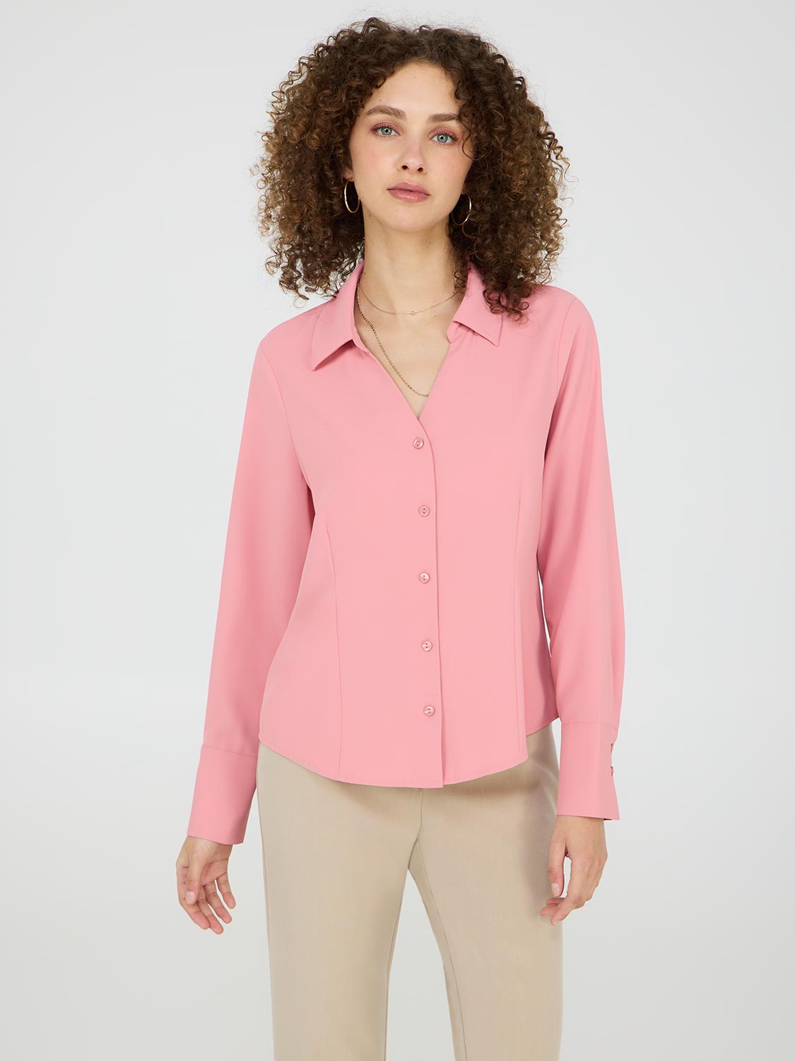 V-Neck Button-Front Blouse