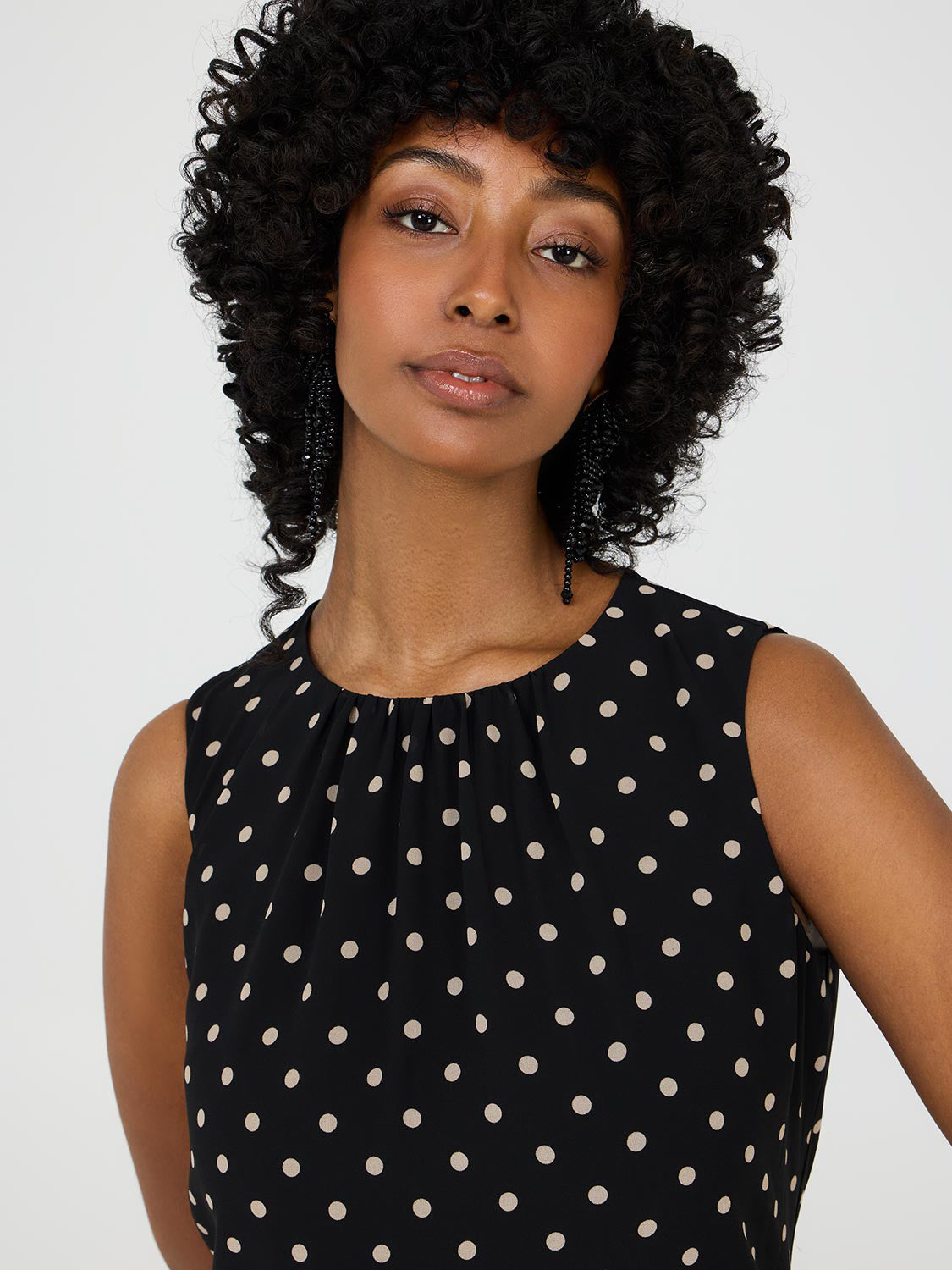 Dot Print Sleeveless Chiffon Top