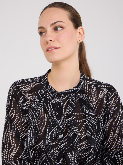 Printed Ruffle Button-Front Blouse