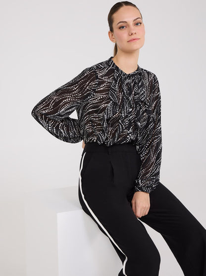 Printed Ruffle Button-Front Blouse