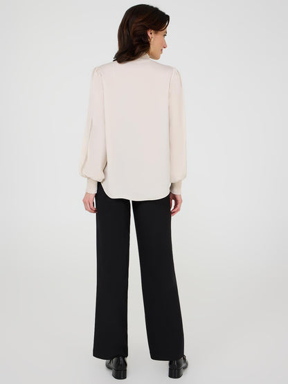 Satin Button-Front Blouse With Crochet Details