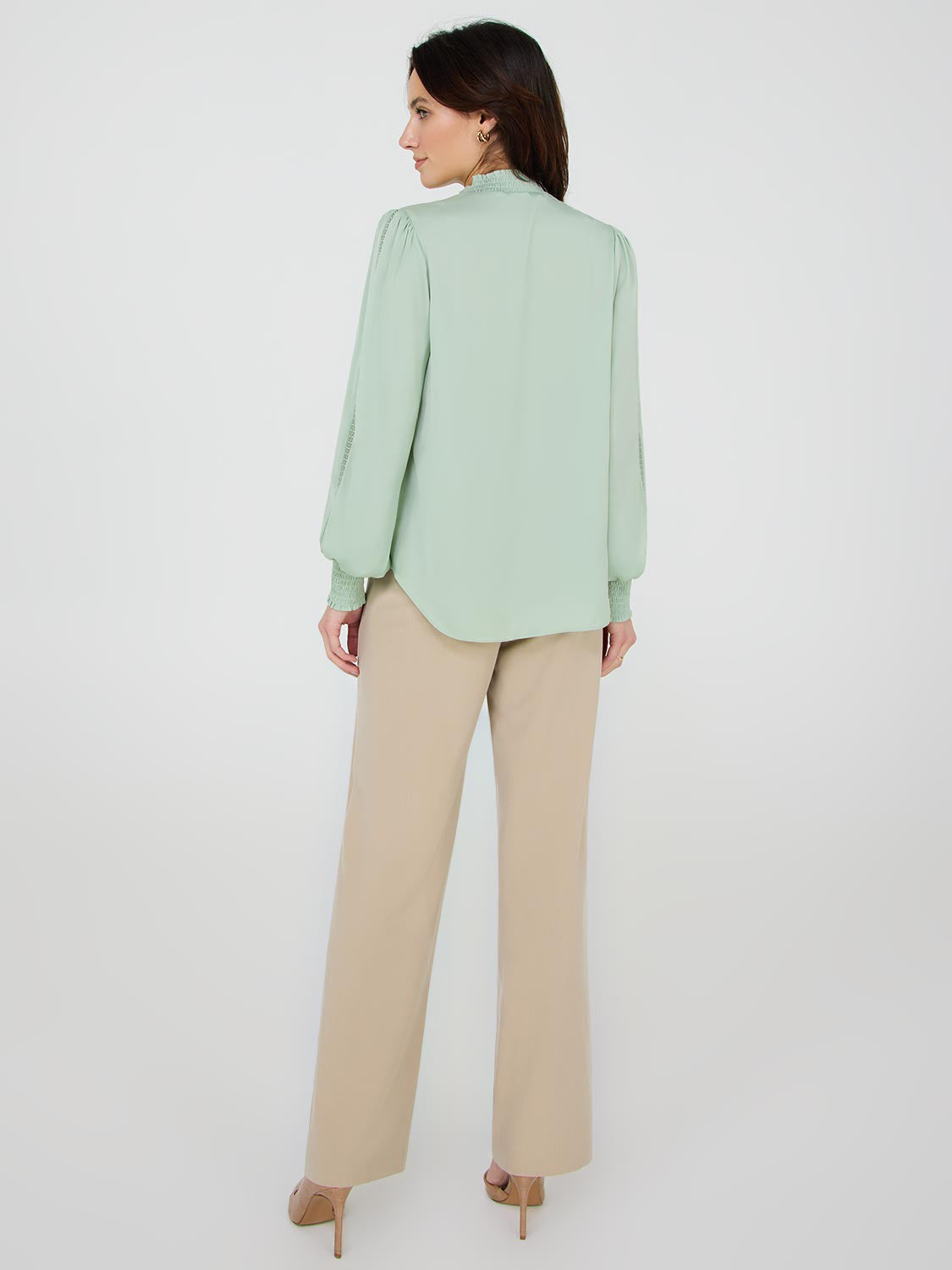 Satin Button-Front Blouse With Crochet Details