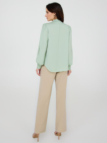 Satin Button-Front Blouse With Crochet Details