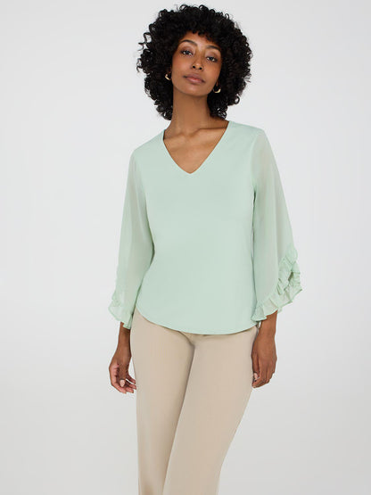 Chiffon Ruffle Sleeve Top