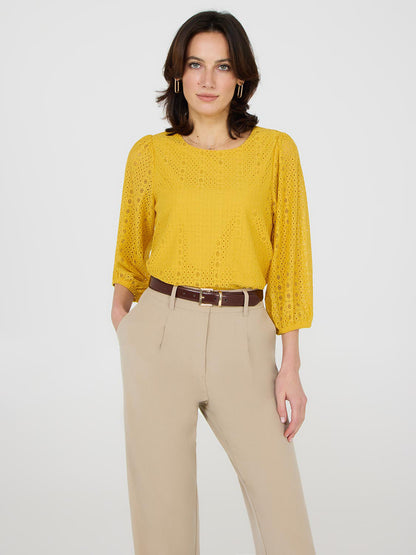 3/4 Balloon Sleeve Lace Top