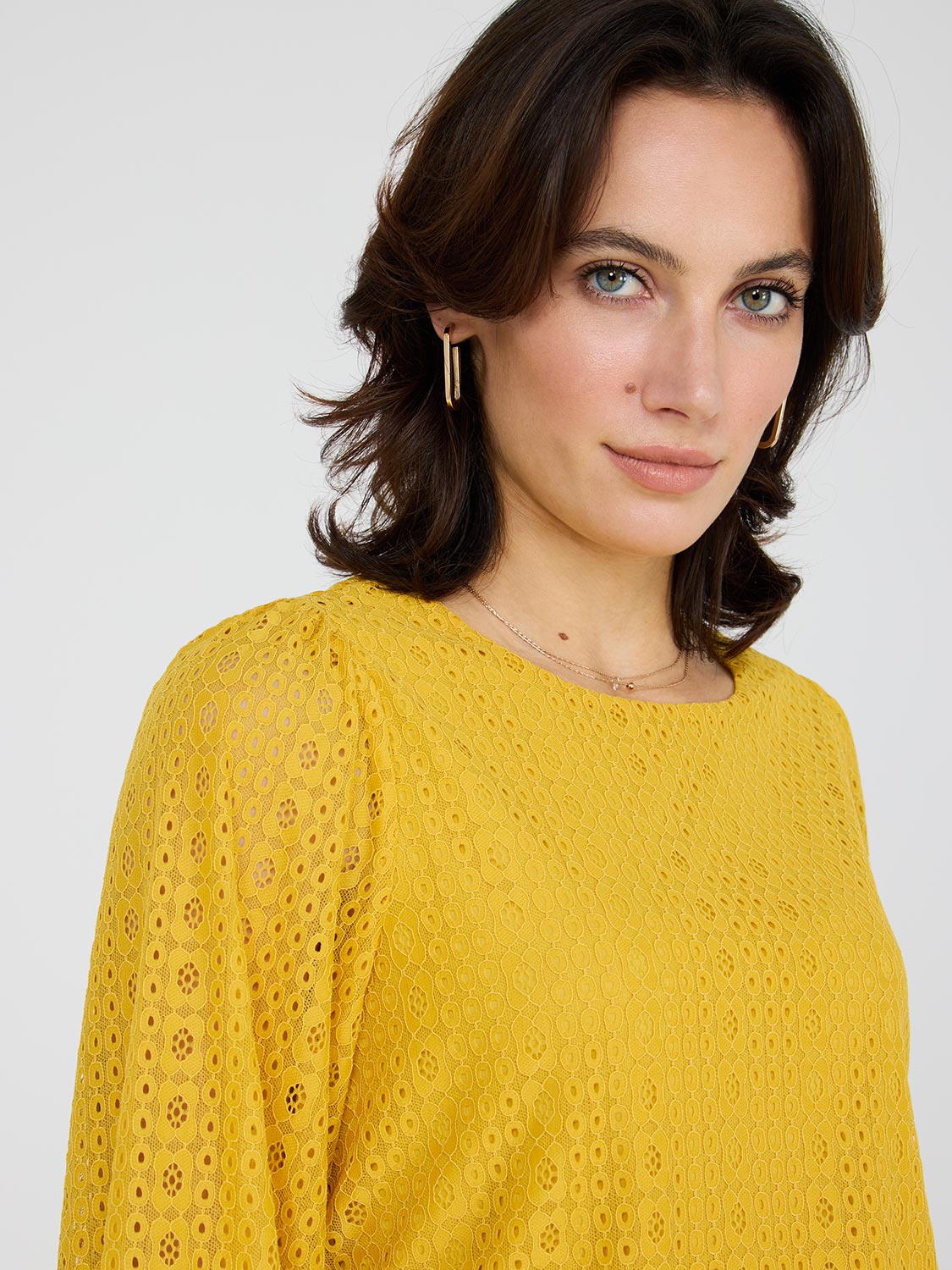 3/4 Balloon Sleeve Lace Top