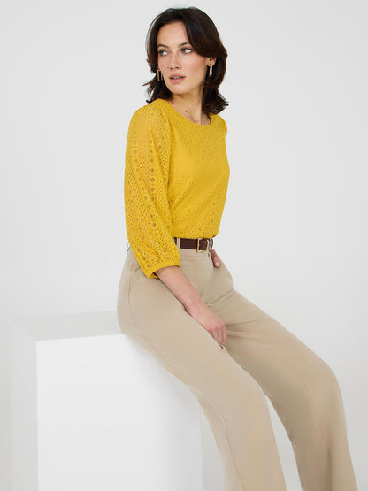 3/4 Balloon Sleeve Lace Top