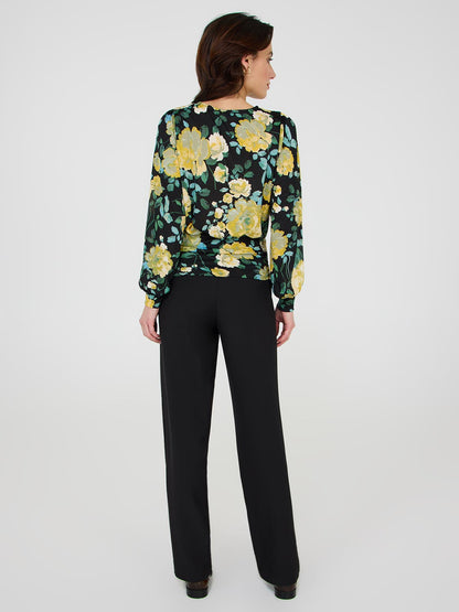 Textured Floral Print Front Keyhole Top