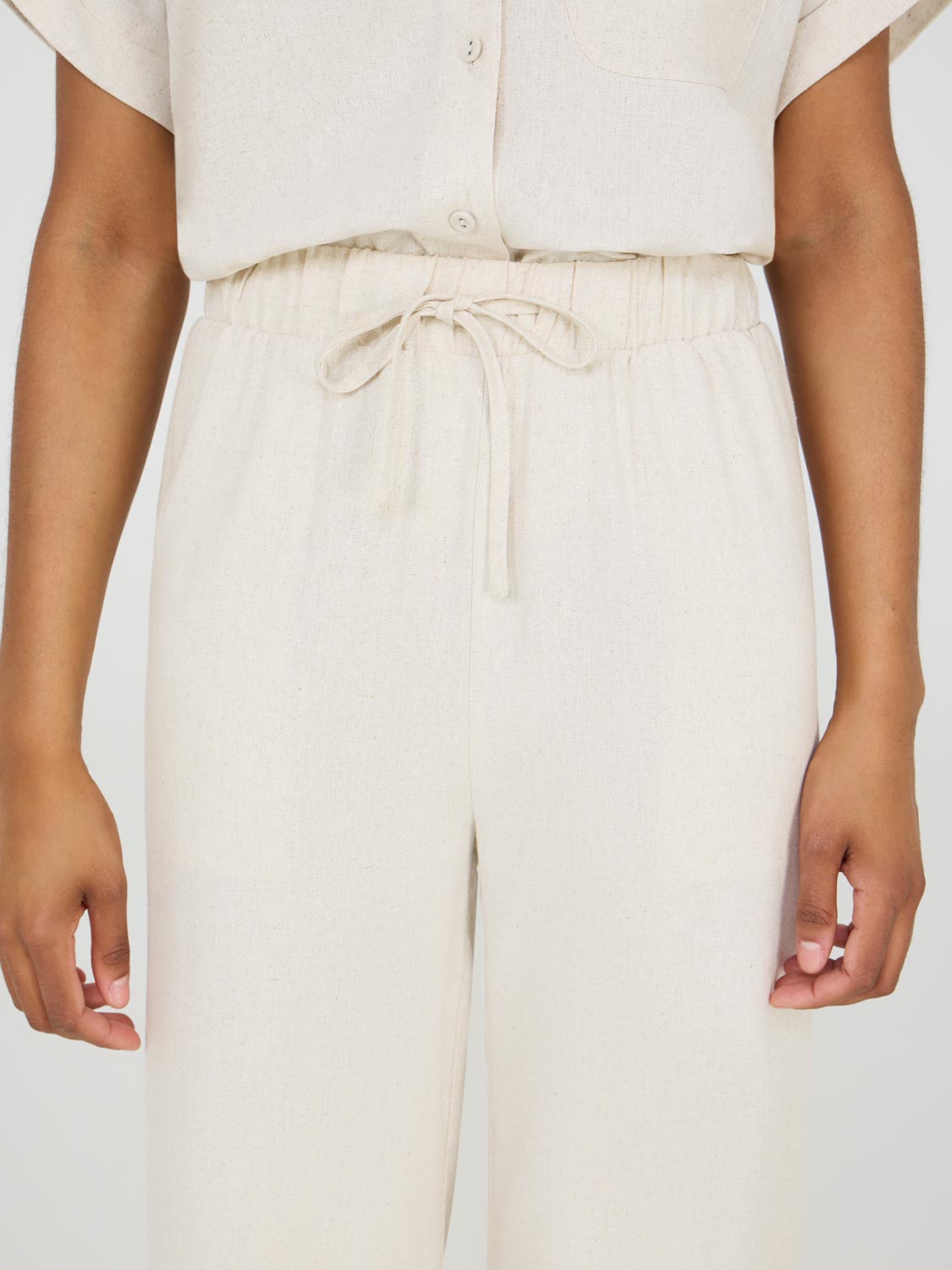 Wide Leg Linen Pant With Embroidered Hem