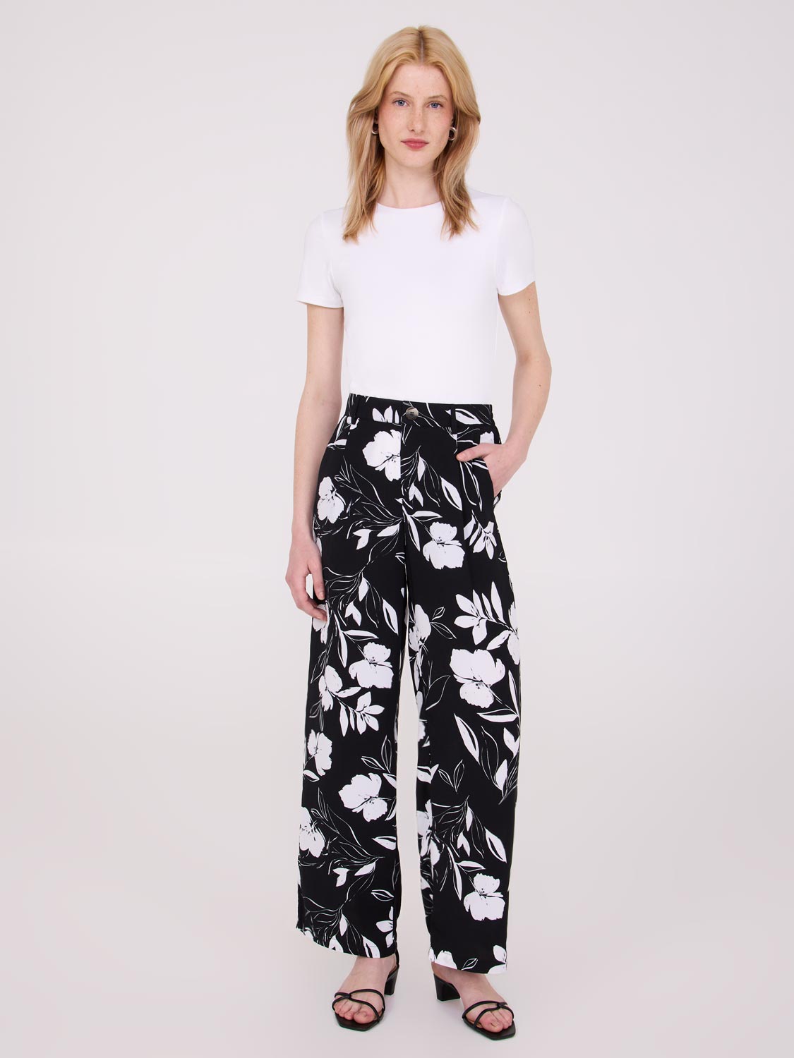 Printed Wide-Leg Mid-Rise Pants