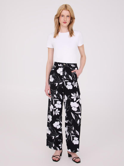 Printed Wide-Leg Mid-Rise Pants