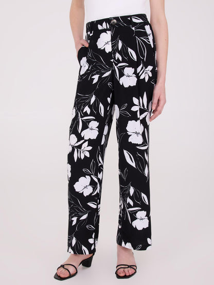 Printed Wide-Leg Mid-Rise Pants