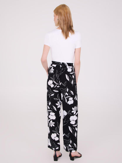 Printed Wide-Leg Mid-Rise Pants