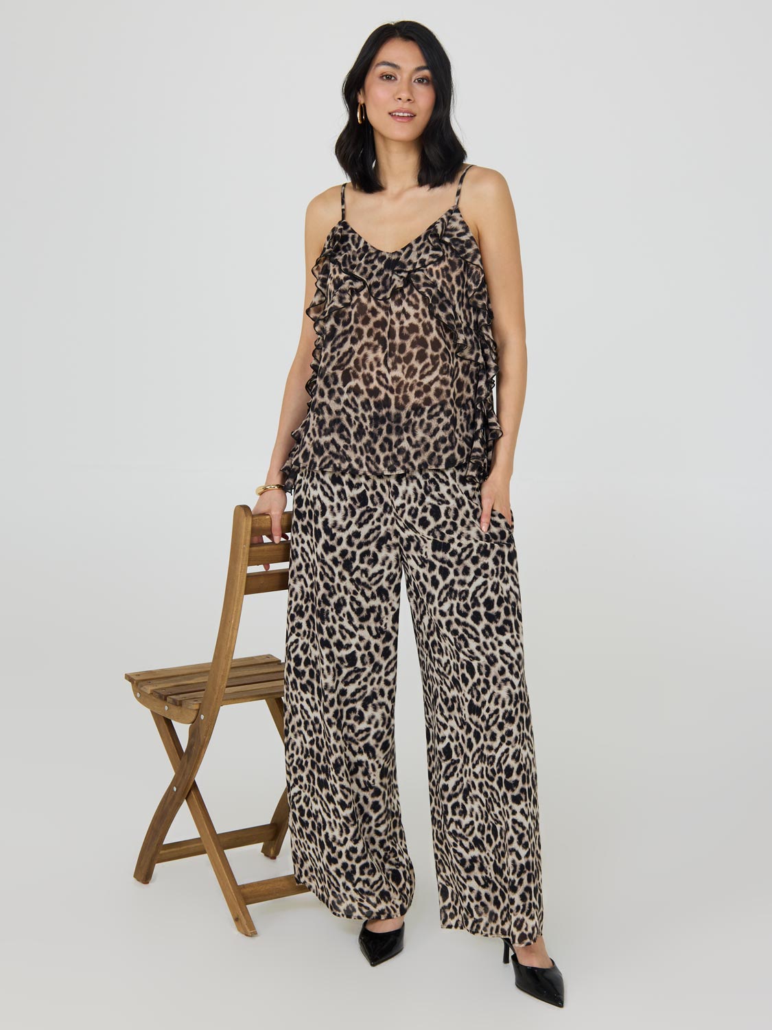 Animal Print Chiffon Palazzo Pants