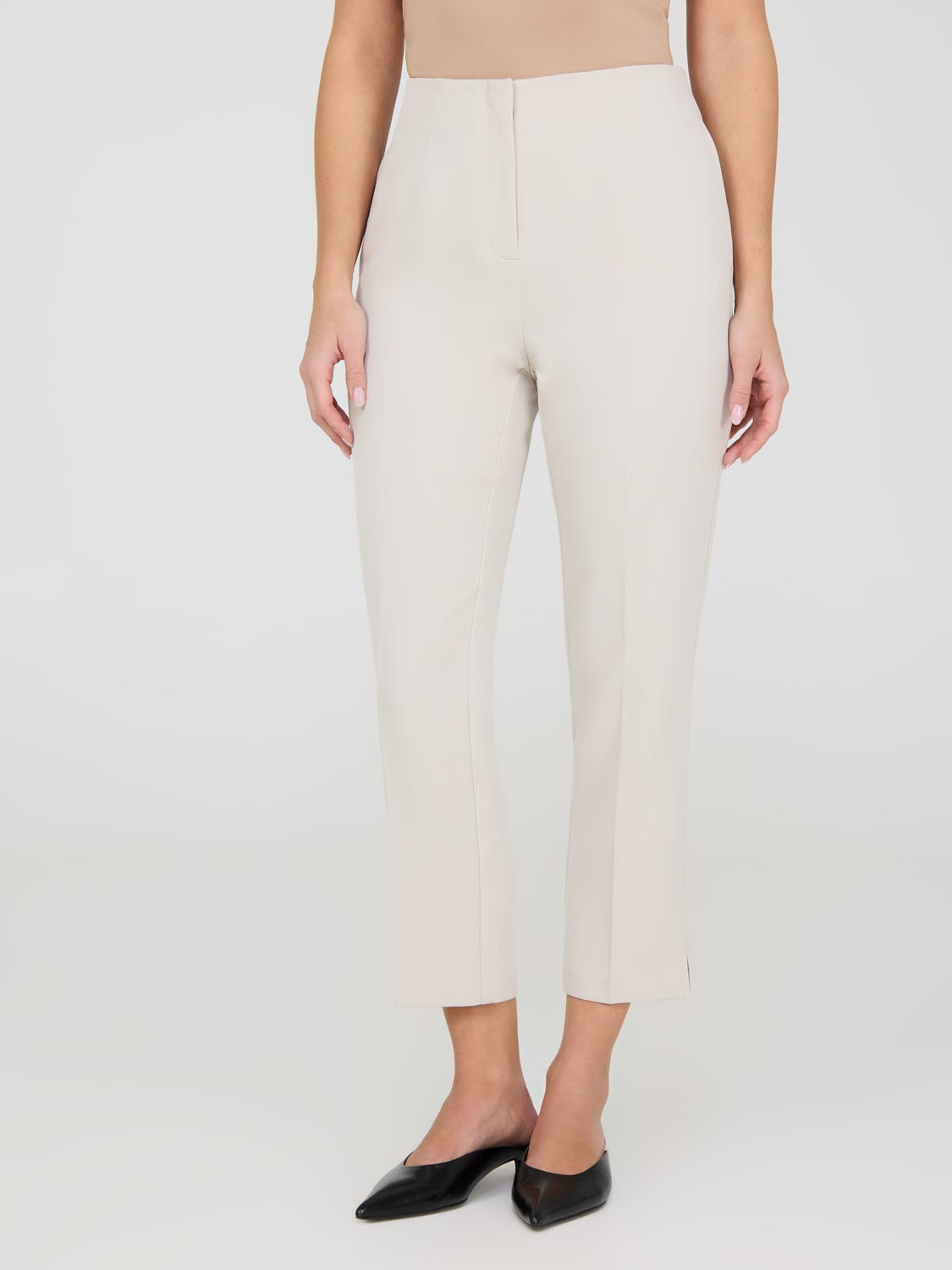 Cropped Straight Leg Pants With Side Slits