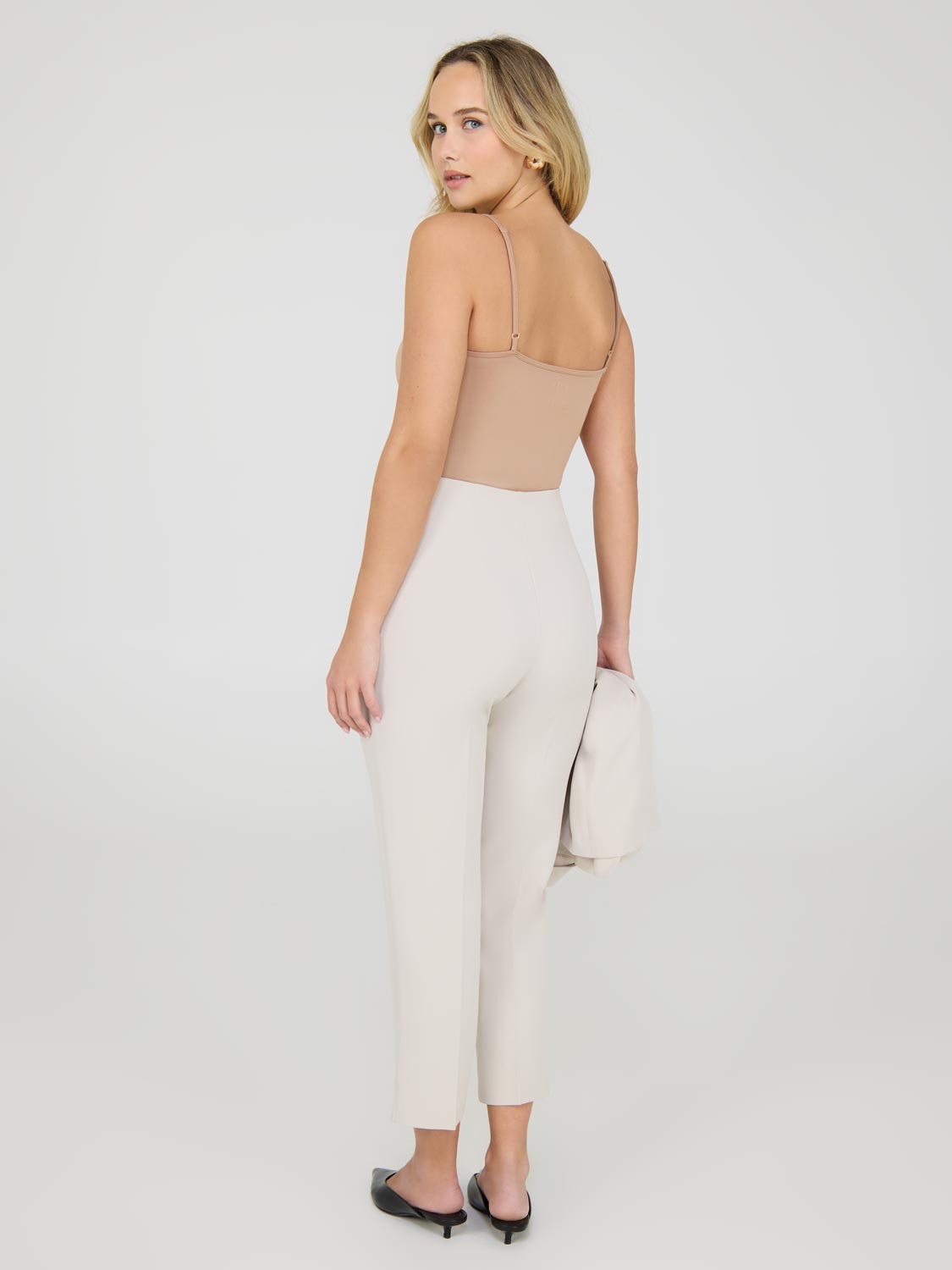 Cropped Straight Leg Pants With Side Slits