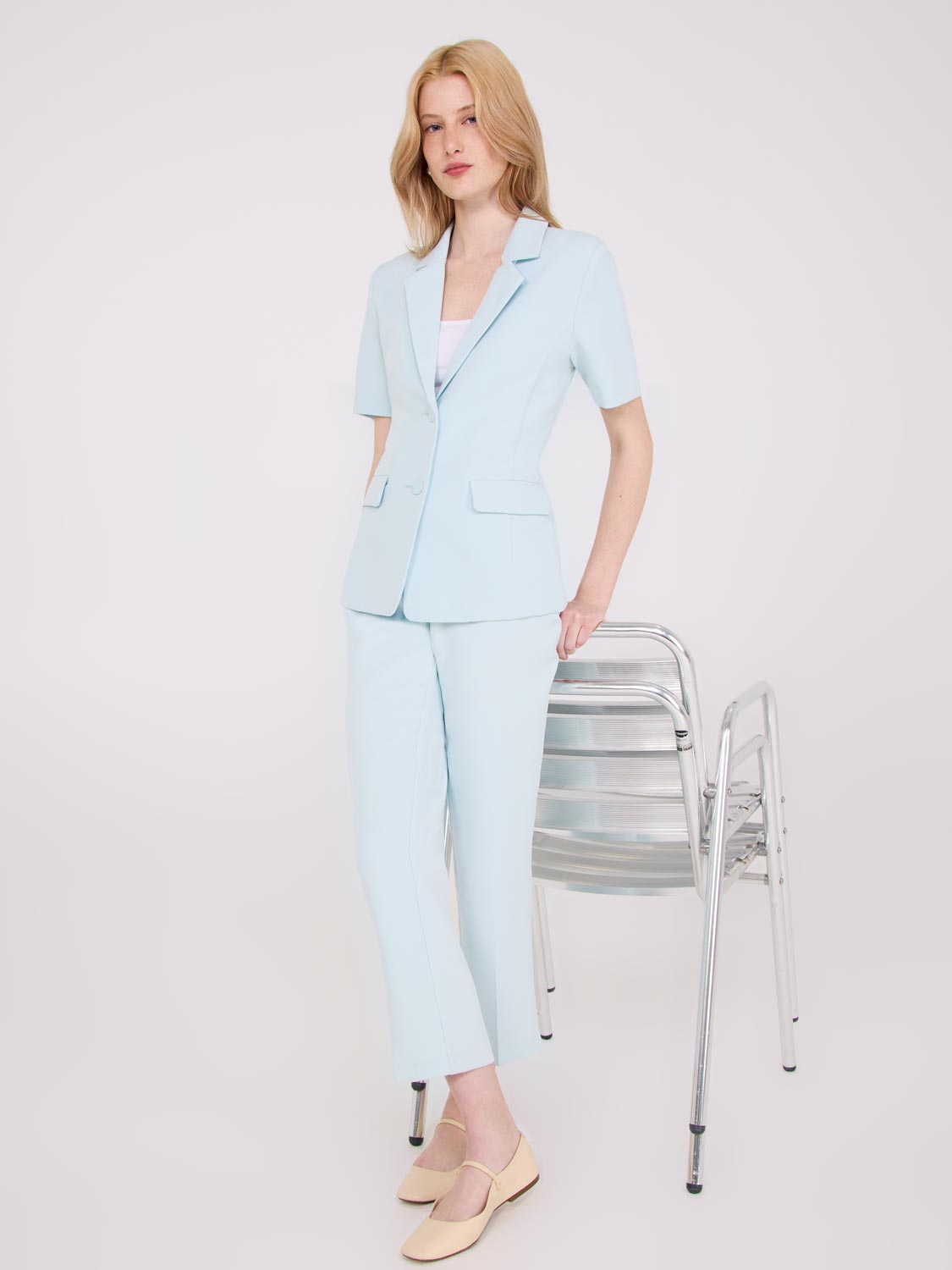 Cropped Straight Leg Pants With Side Slits