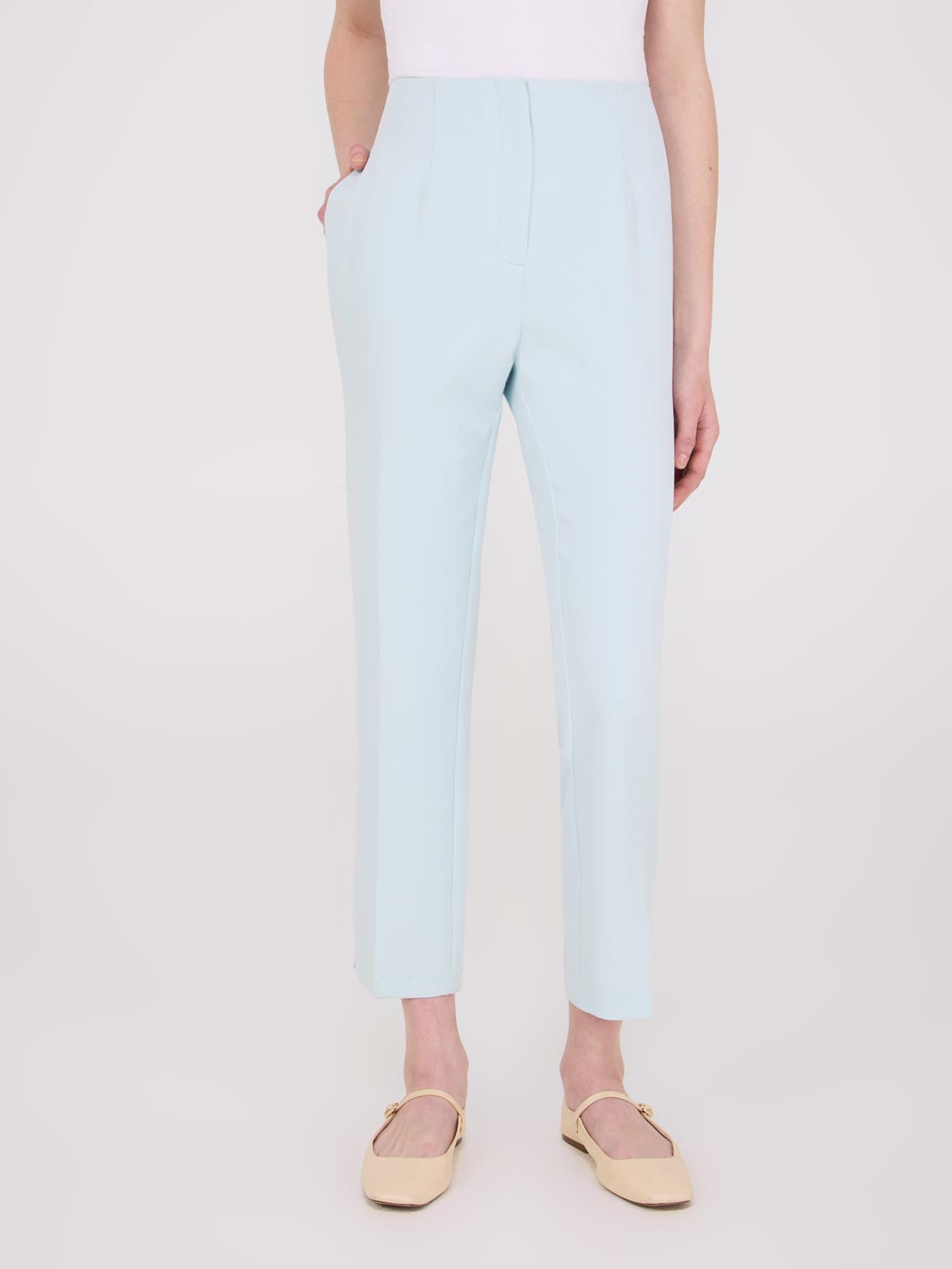 Cropped Straight Leg Pants With Side Slits