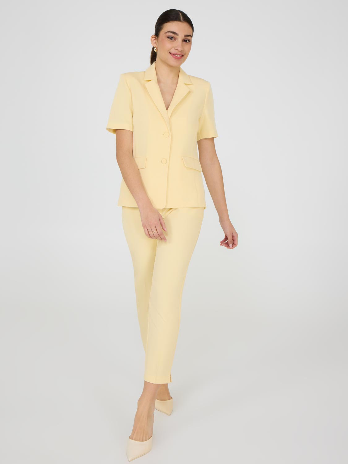 Cropped Straight Leg Pants With Side Slits