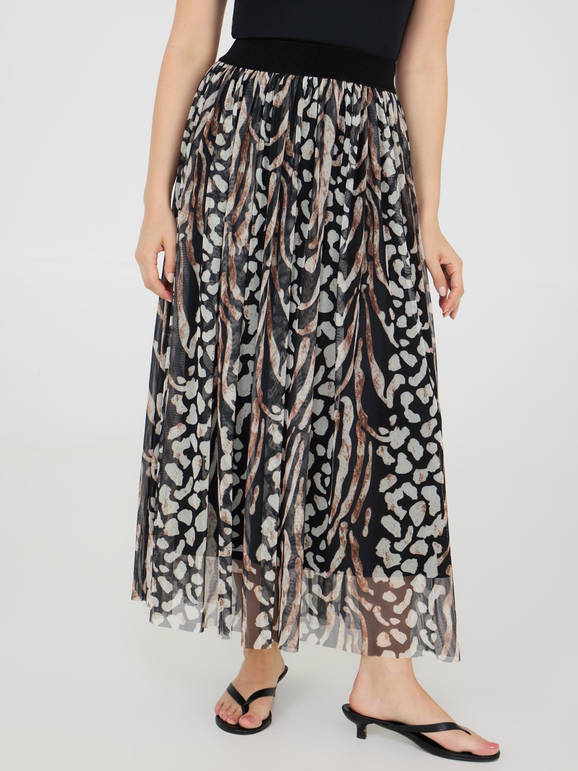 Animal Print Pleated Mesh Skirt