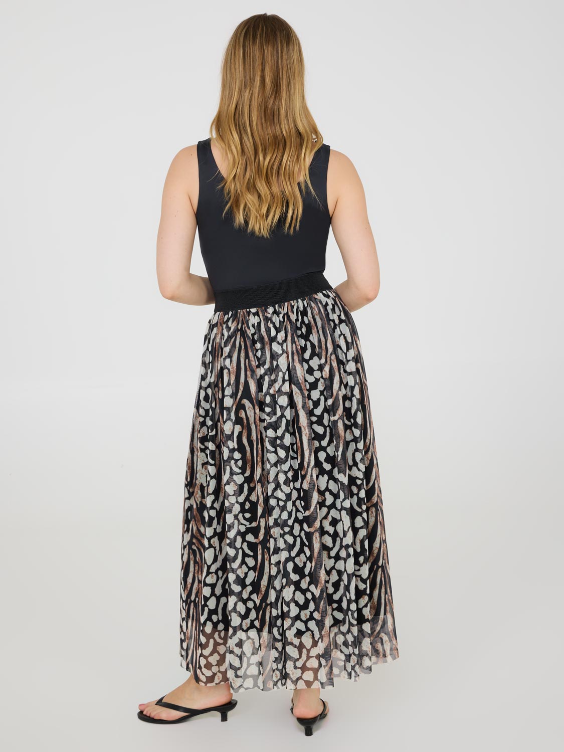 Animal Print Pleated Mesh Skirt