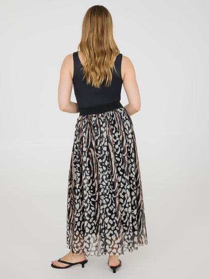 Animal Print Pleated Mesh Skirt