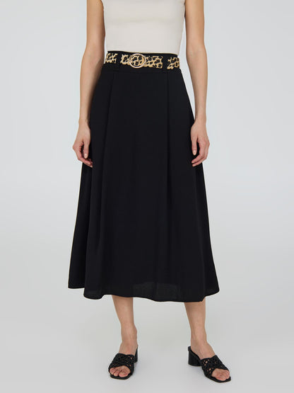 Belted A-Line Midi Skirt