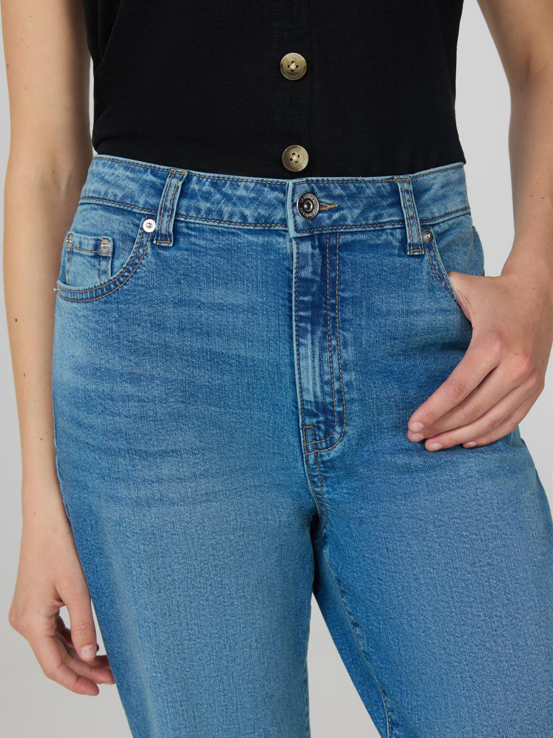 Cropped Straight Leg Cuffed Jeans