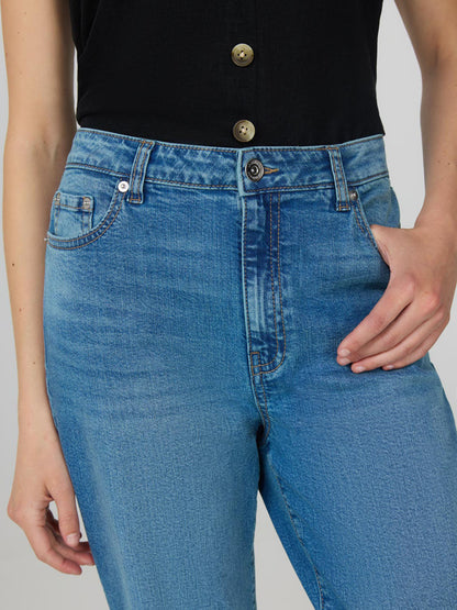 Cropped Straight Leg Cuffed Jeans