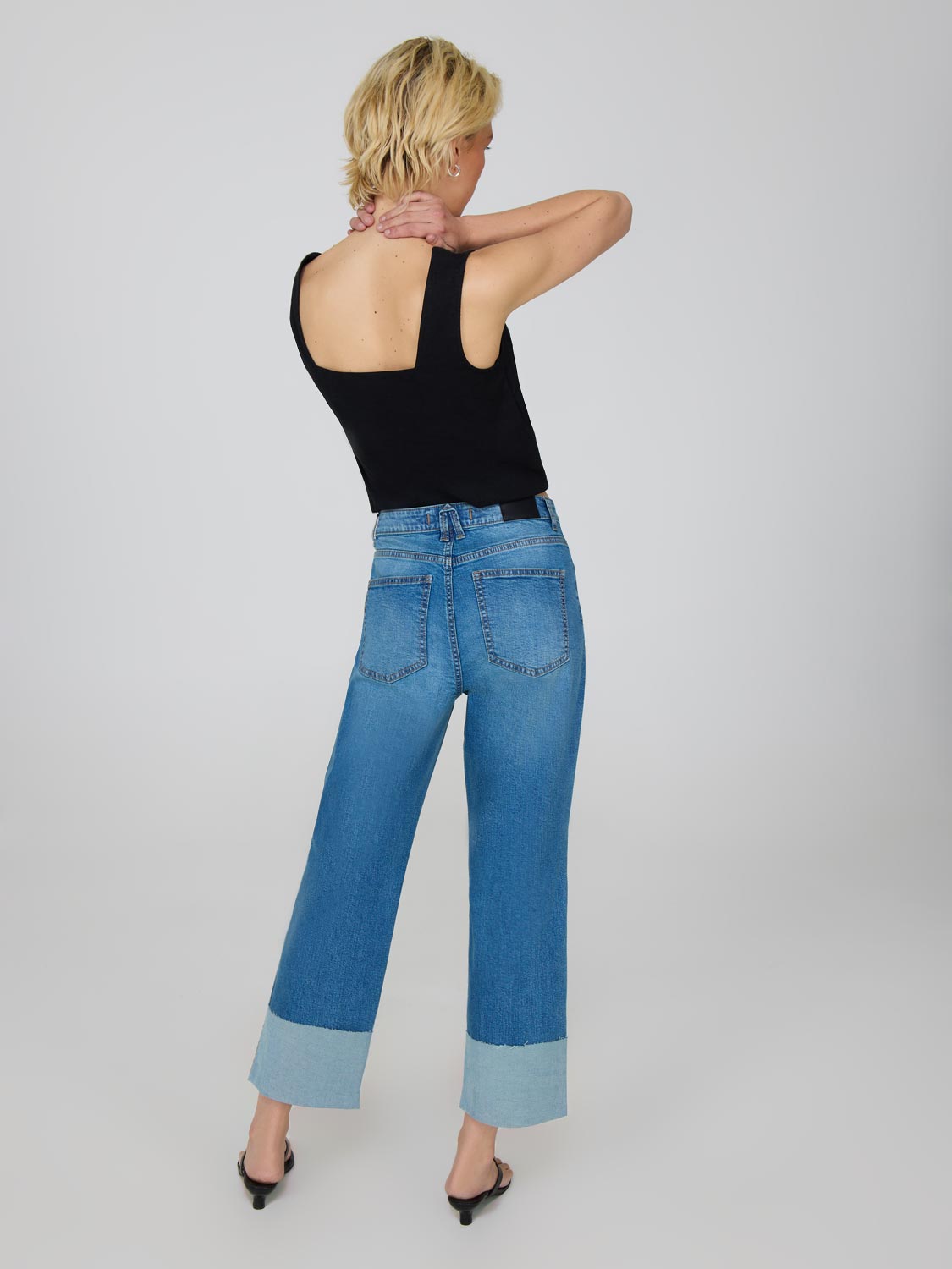 Cropped Straight Leg Cuffed Jeans