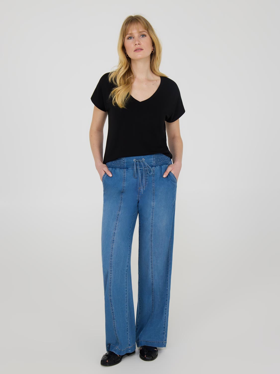 Wide Leg Cotton Denim Pants
