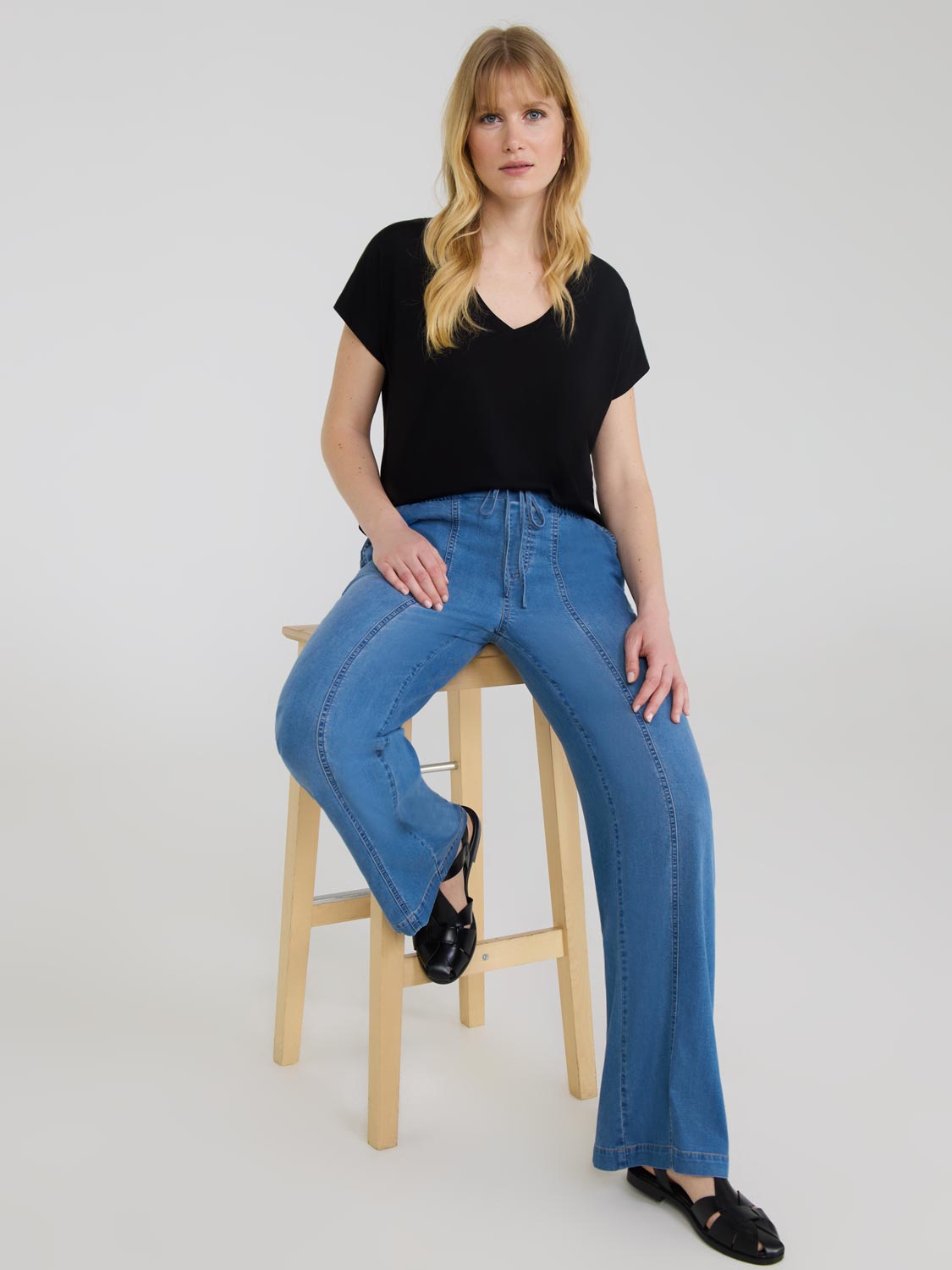 Wide Leg Cotton Denim Pants