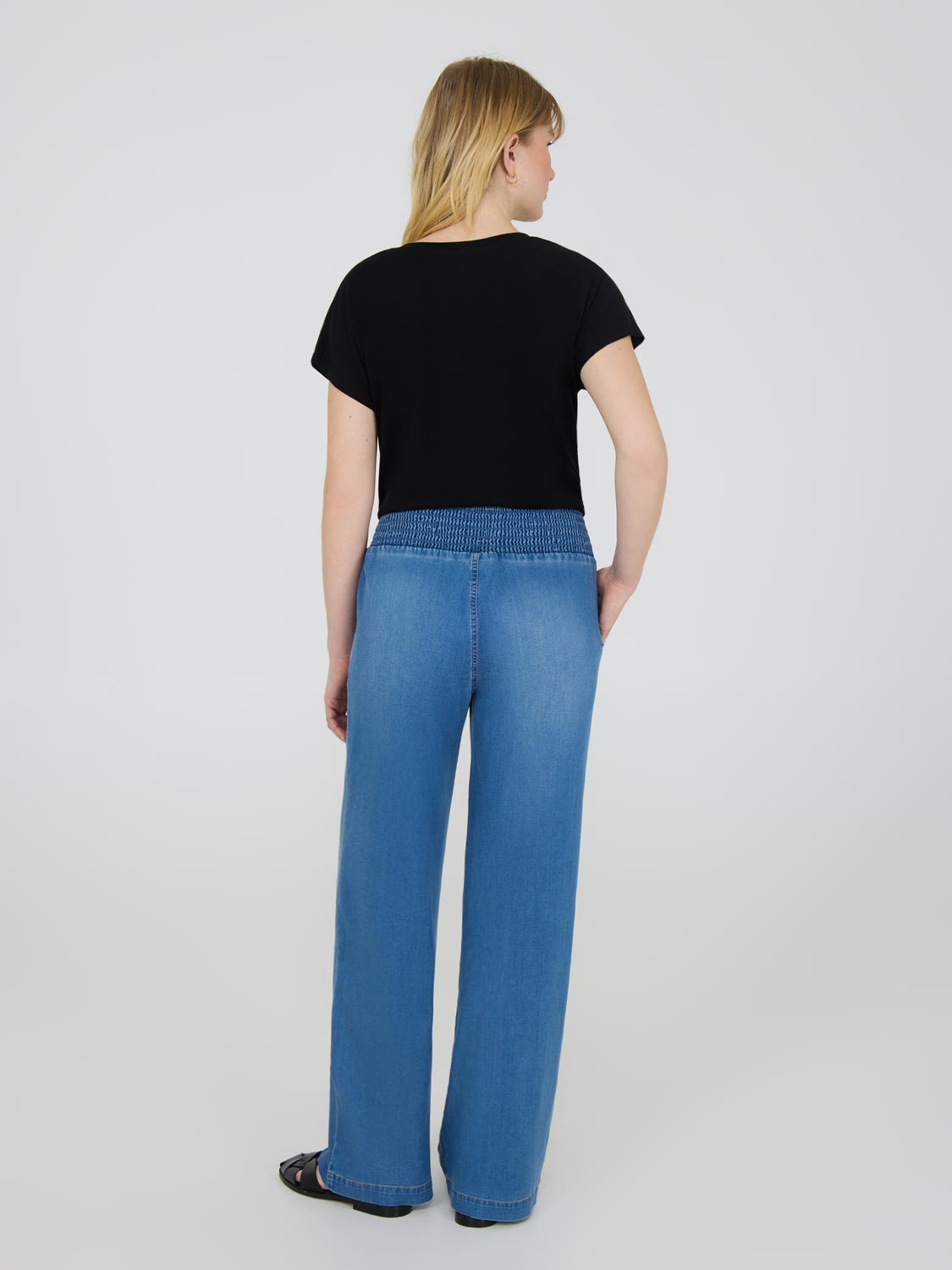 Wide Leg Cotton Denim Pants