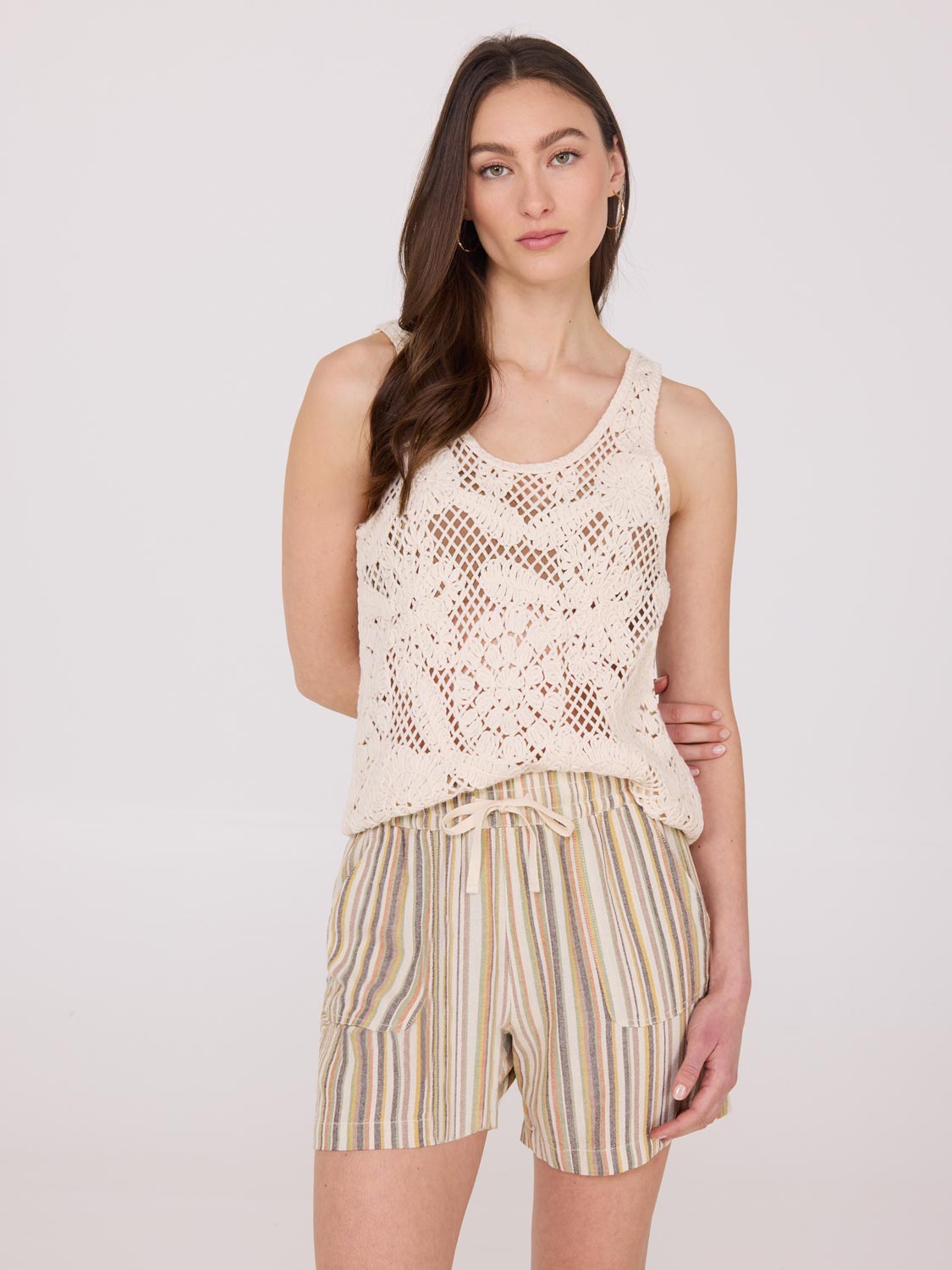 Striped Linen Blend Shorts