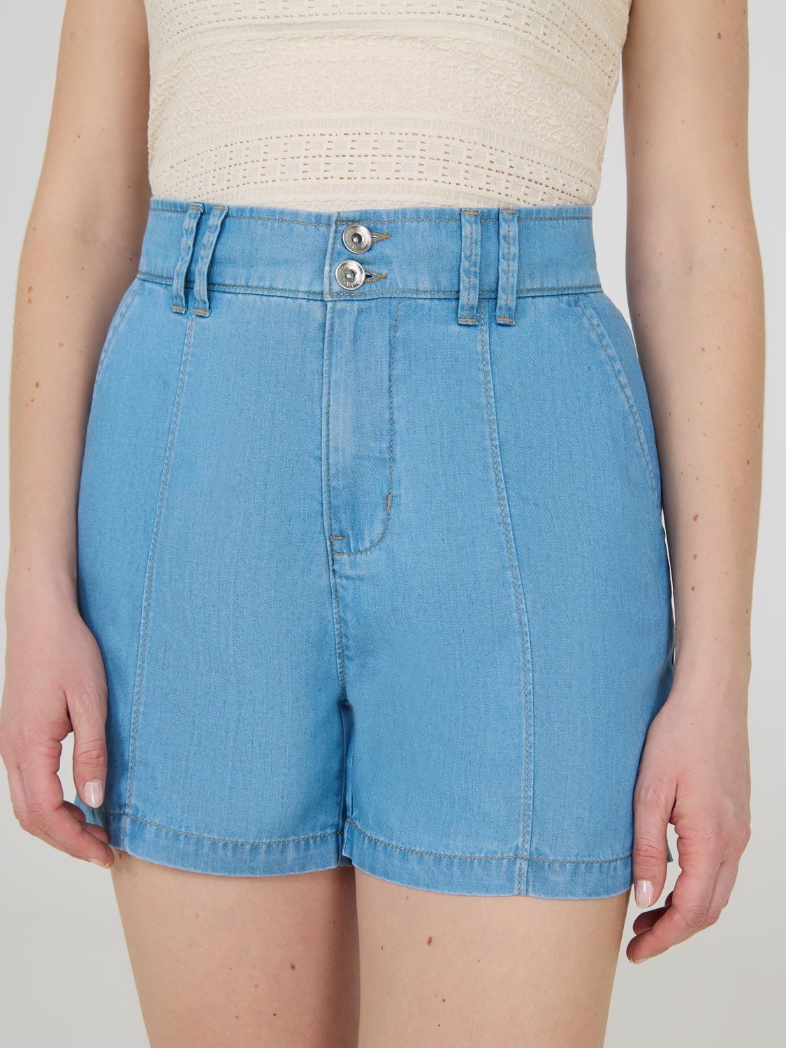 Pintuck Denim Shorts