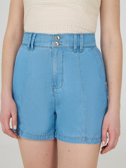 Pintuck Denim Shorts