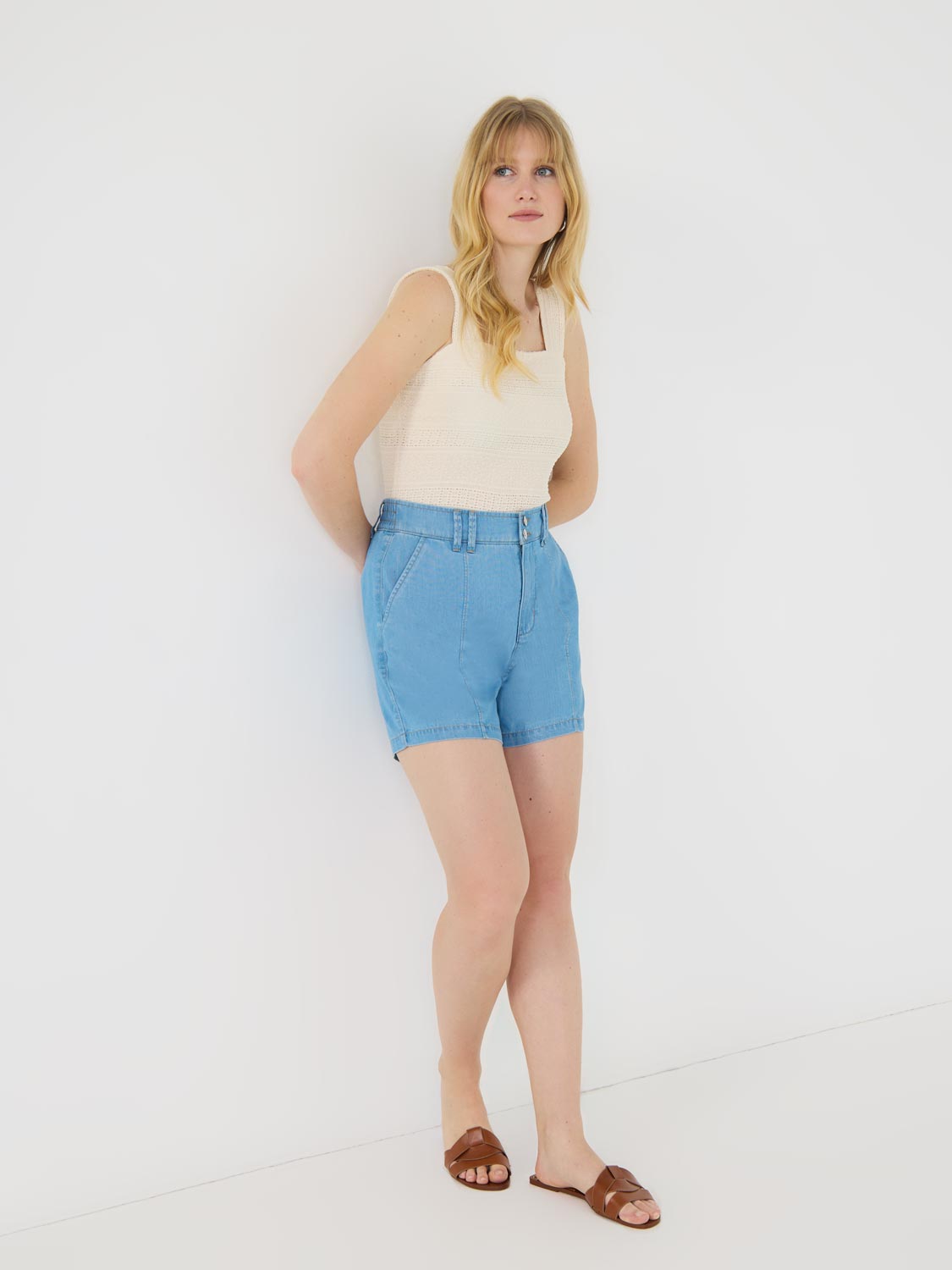 Pintuck Denim Shorts