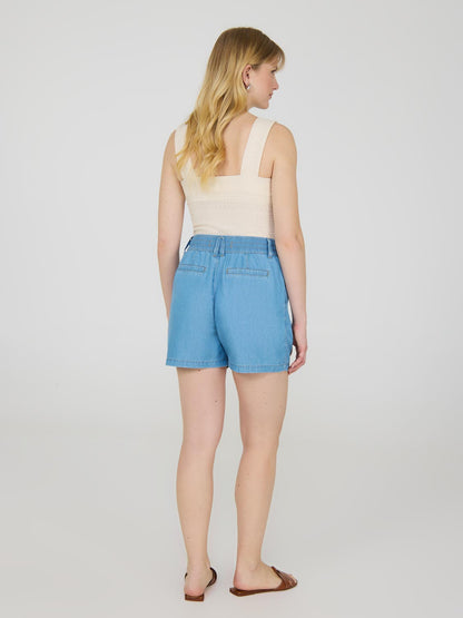 Pintuck Denim Shorts