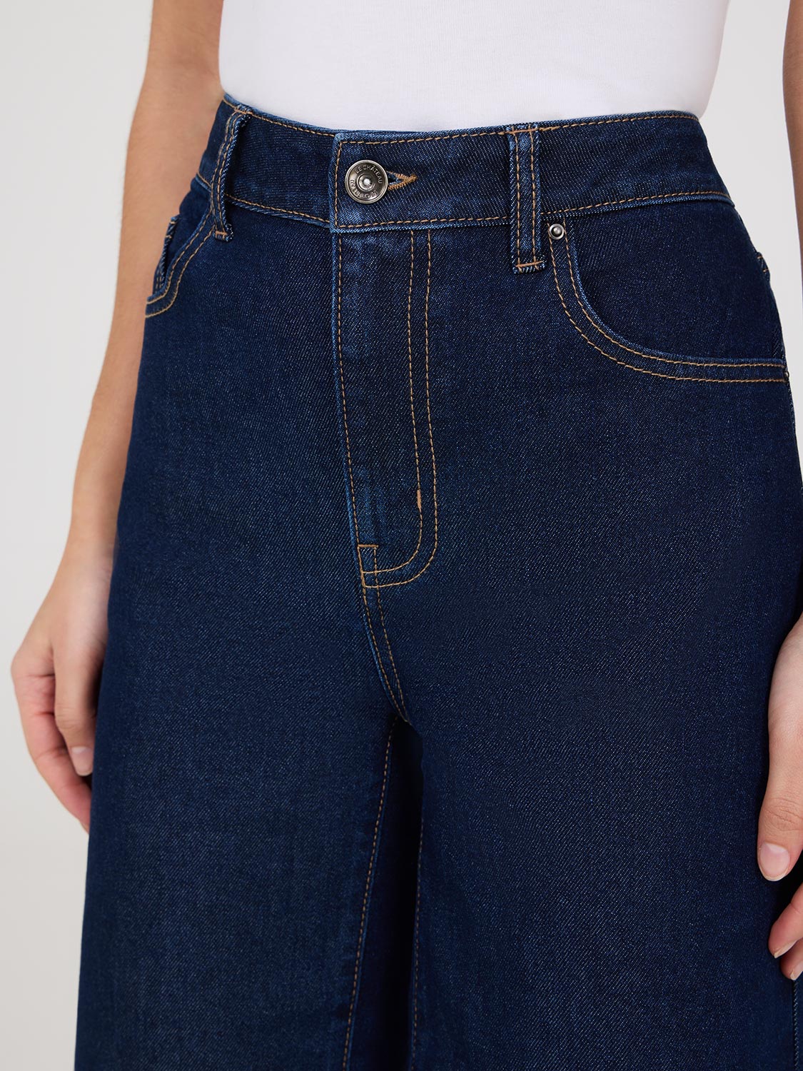 Wide-Leg Denim Bermuda Shorts