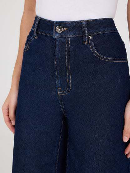 Wide-Leg Denim Bermuda Shorts