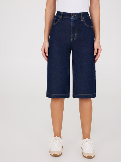 Wide-Leg Denim Bermuda Shorts